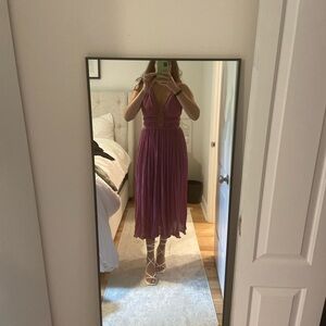 Purple Pleated Midi Dress